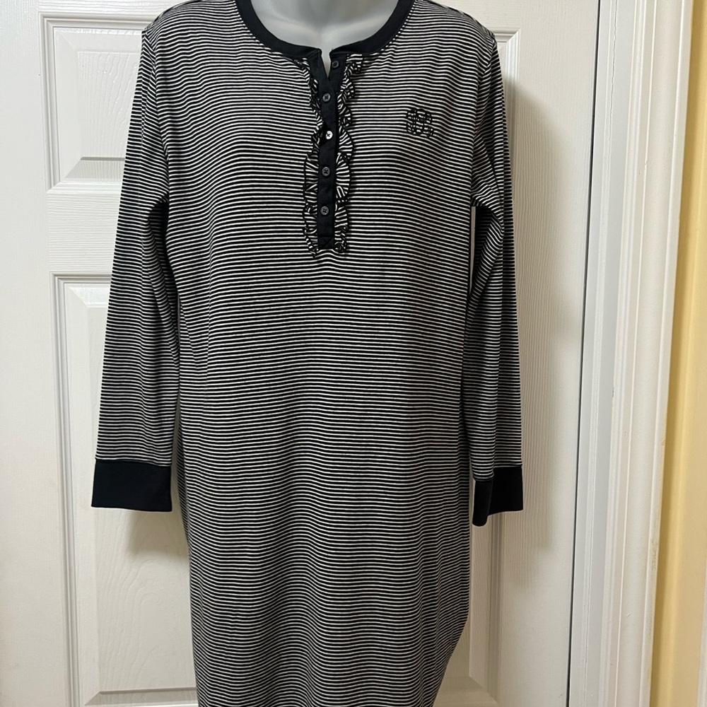 Ralph Lauren Black and White Striped Sleep Night Shirt.